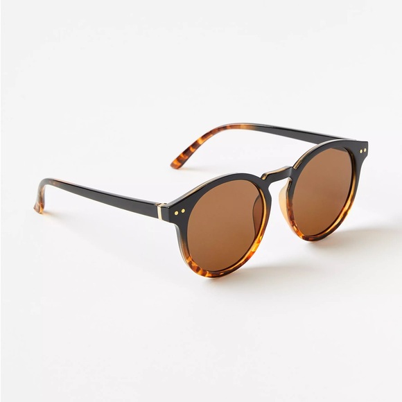LOFT Accessories - LOFT Brown and Black Round Sunglasses with Cat-Eye Lift